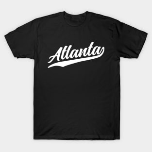 Atlanta Cursive White Vintage Athletic Script T-Shirt